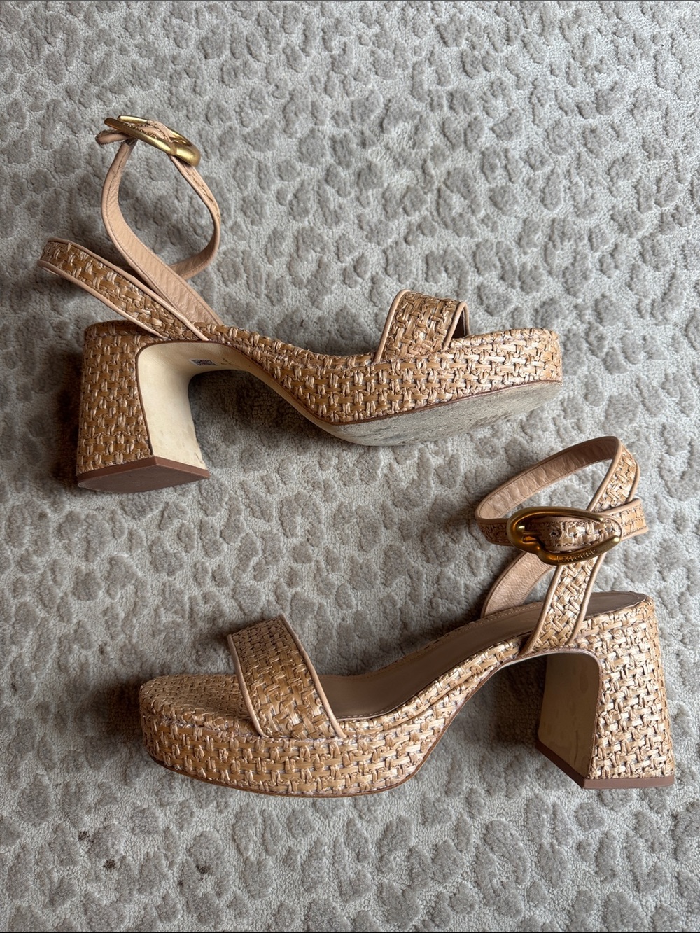 Larroude Dolly Verona Low Sandal In Natural Raffia and Beige Leather, size 10 - Picture 5 of 10